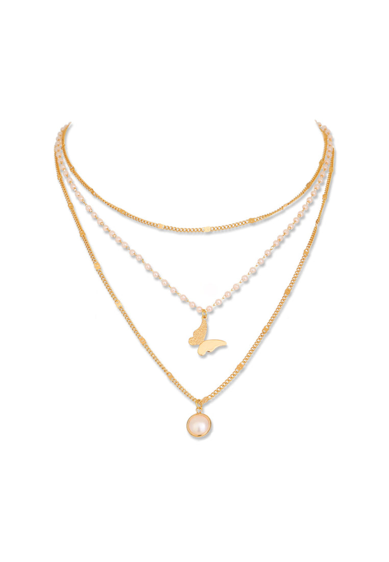 Fashion Elegant Plated Gold Irregular Imitation Pearl Beaded Multilayer Necklace - Luxurious Look