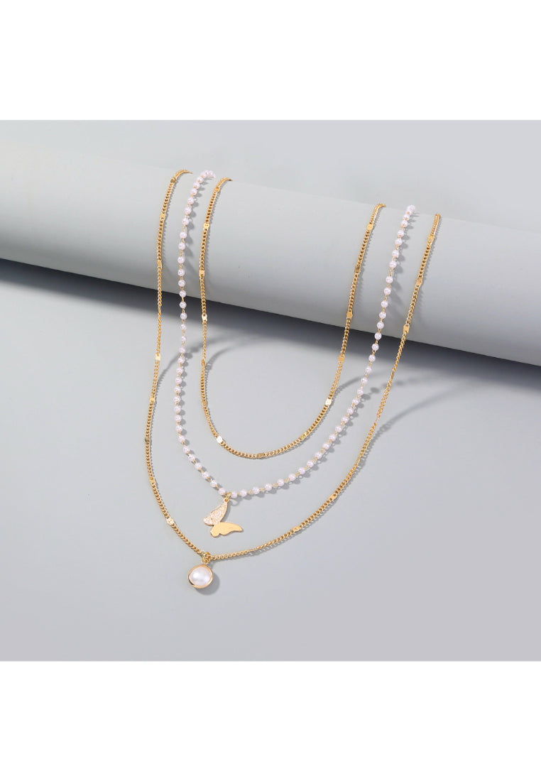 Fashion Elegant Plated Gold Irregular Imitation Pearl Beaded Multilayer Necklace - Luxurious Look