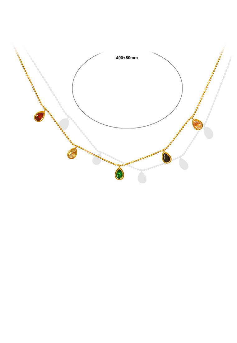 Fashion Simple Plated Gold Water Drop Colored Cubic Zirconia 316L Stainless Steel Necklace - Luxurious Look