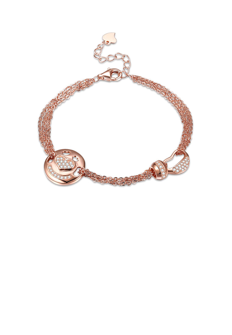 925 Sterling Silver Plated Rose Gold Fashion Heart Circle Bracelet with Cubic Zircon