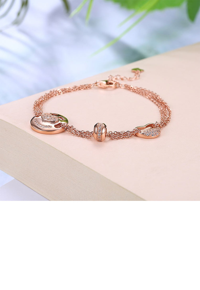 925 Sterling Silver Plated Rose Gold Fashion Heart Circle Bracelet with Cubic Zircon