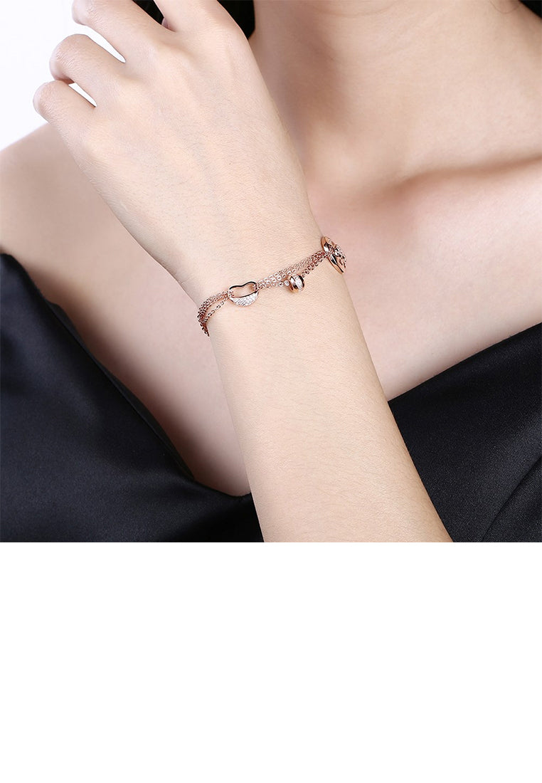 925 Sterling Silver Plated Rose Gold Fashion Heart Circle Bracelet with Cubic Zircon