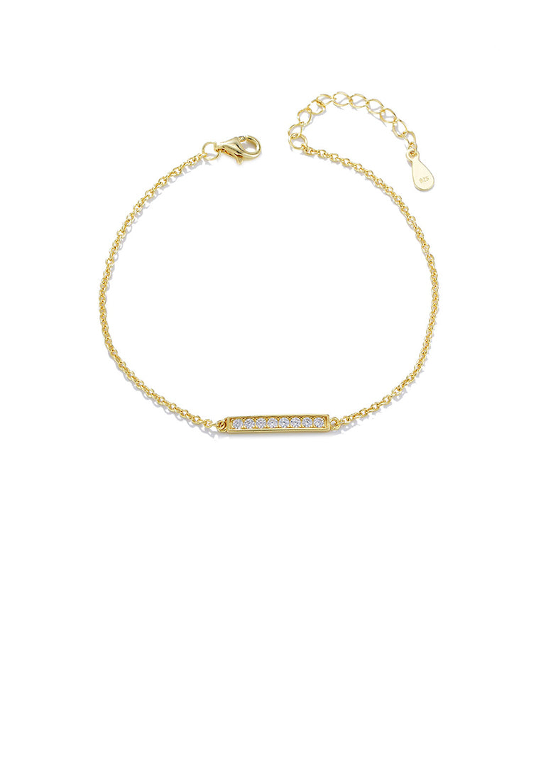 925 Sterling Silver Plated Gold Simple Fashion Geometric Bar Bracelet with Cubic Zirconia - Luxurious Look