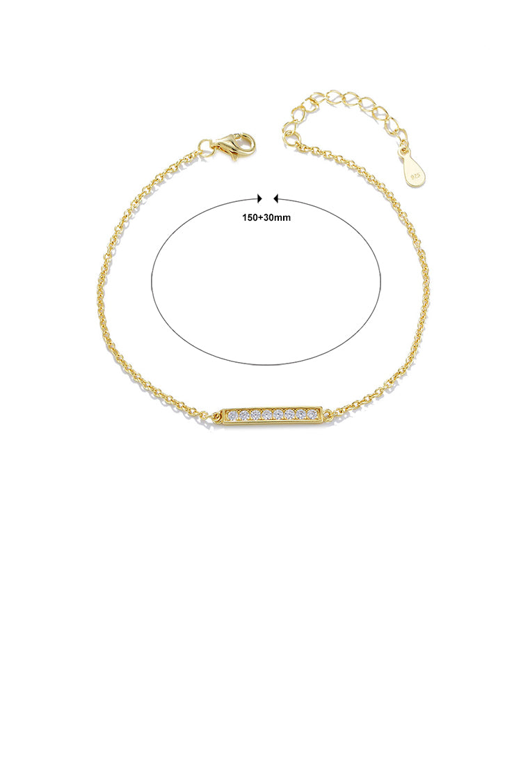 925 Sterling Silver Plated Gold Simple Fashion Geometric Bar Bracelet with Cubic Zirconia - Luxurious Look
