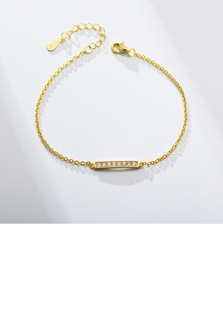 925 Sterling Silver Plated Gold Simple Fashion Geometric Bar Bracelet with Cubic Zirconia - Luxurious Look