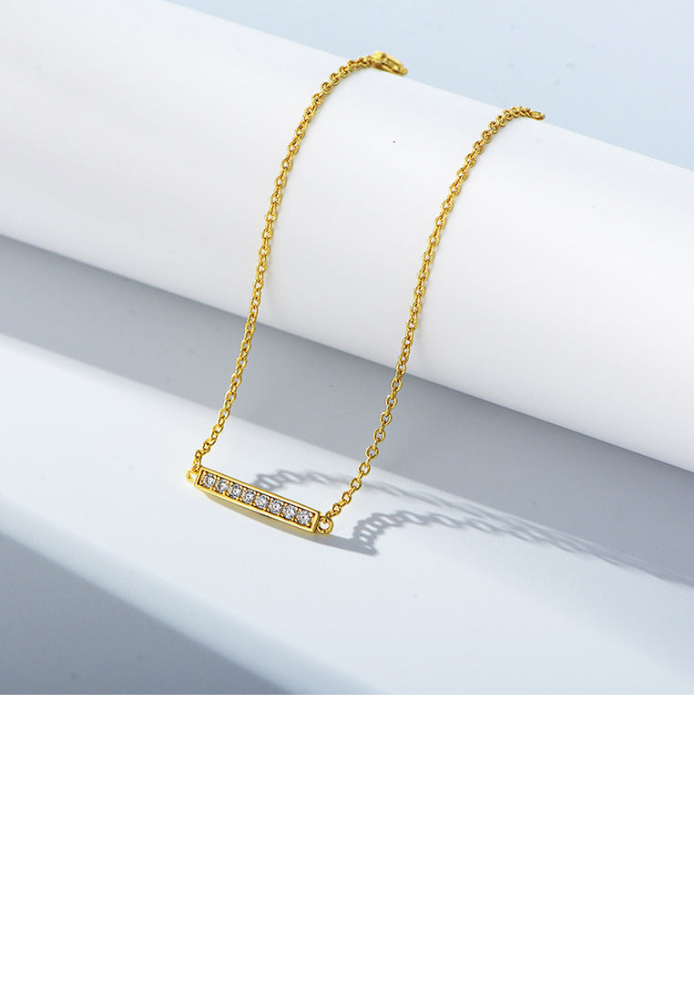 925 Sterling Silver Plated Gold Simple Fashion Geometric Bar Bracelet with Cubic Zirconia - Luxurious Look