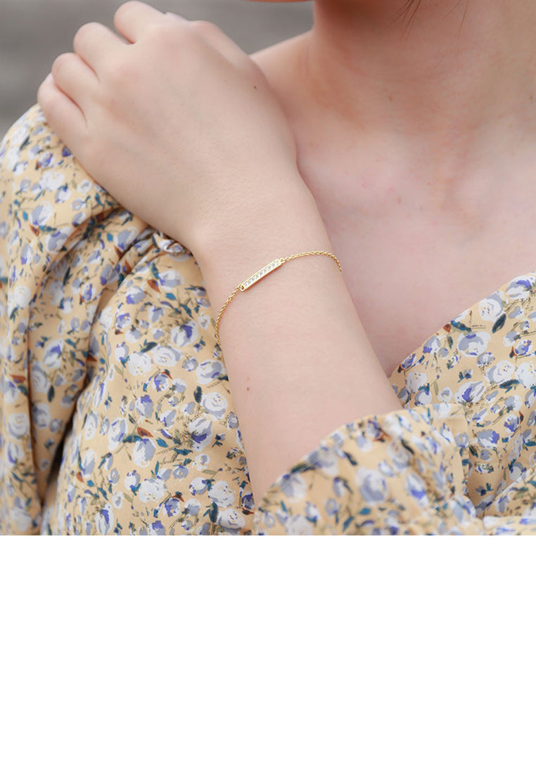 925 Sterling Silver Plated Gold Simple Fashion Geometric Bar Bracelet with Cubic Zirconia - Luxurious Look