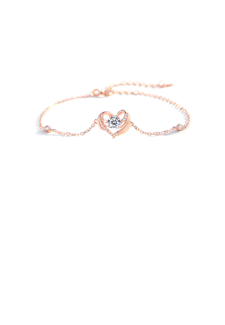 925 Sterling Silver Plated Rose Gold Fashion Simple Angel Wings Heart-shaped Bracelet with Cubic Zirconia - Luxurious Look
