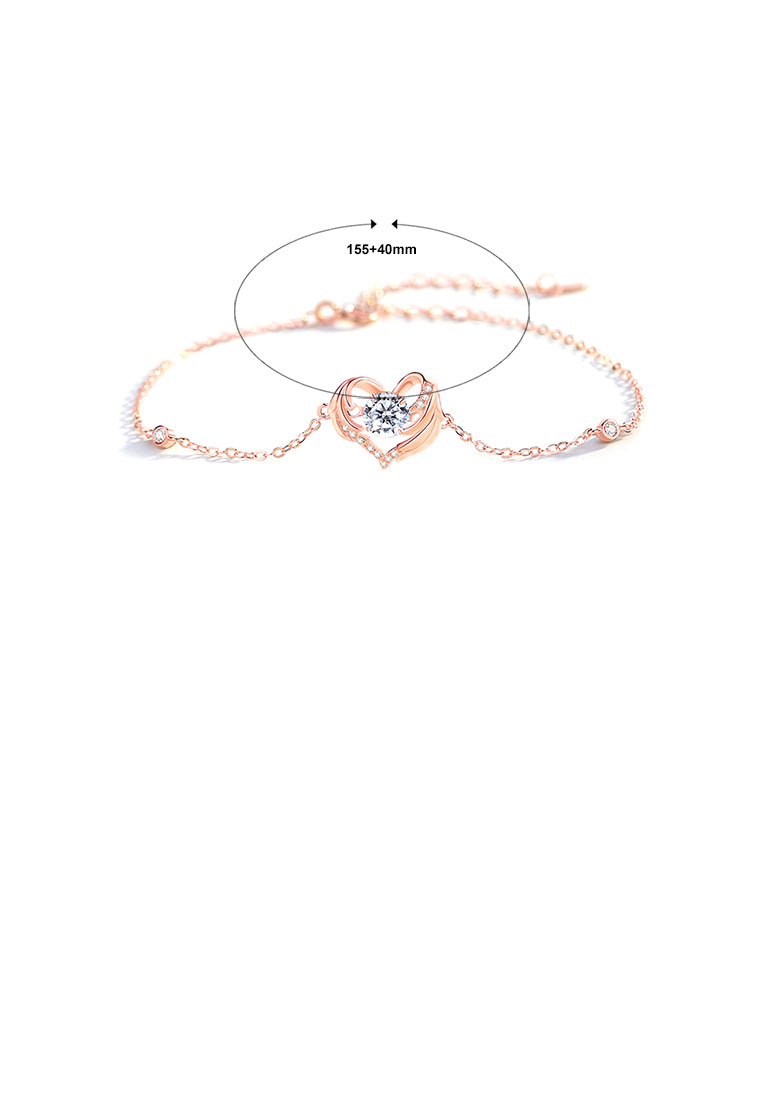 925 Sterling Silver Plated Rose Gold Fashion Simple Angel Wings Heart-shaped Bracelet with Cubic Zirconia - Luxurious Look