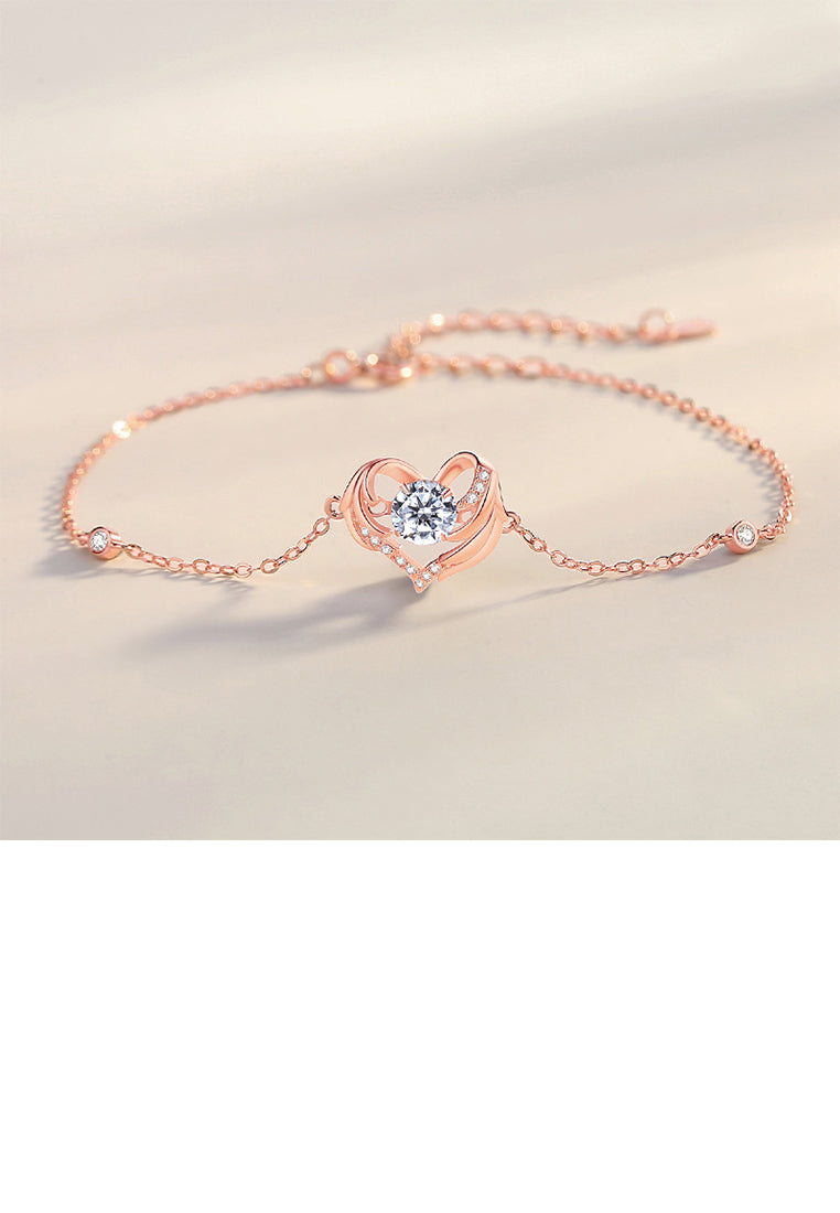 925 Sterling Silver Plated Rose Gold Fashion Simple Angel Wings Heart-shaped Bracelet with Cubic Zirconia - Luxurious Look