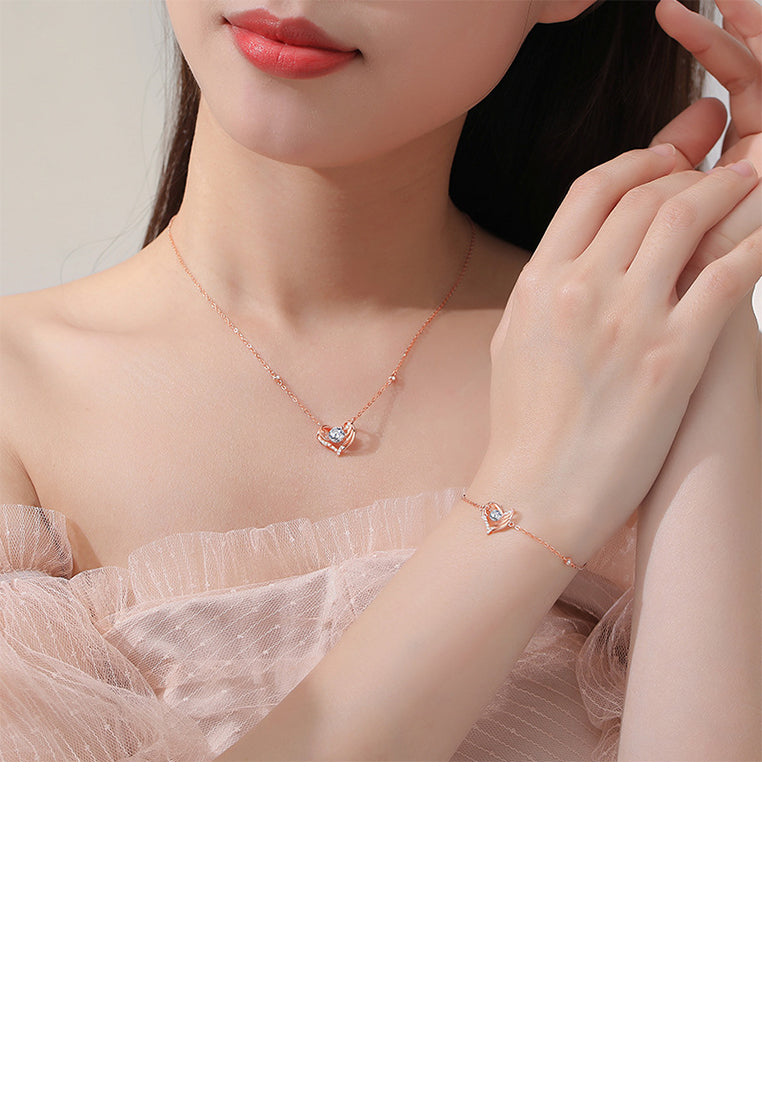925 Sterling Silver Plated Rose Gold Fashion Simple Angel Wings Heart-shaped Bracelet with Cubic Zirconia - Luxurious Look