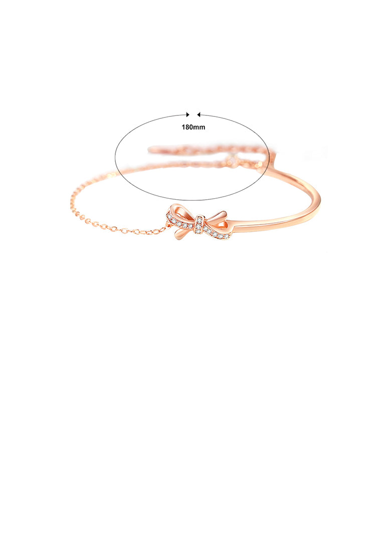 925 Sterling Silver Plated Rose Gold Simple Sweet Ribbon Bracelet with Cubic Zirconia - Luxurious Look