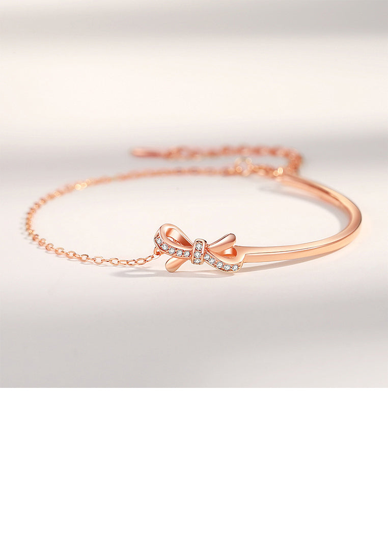 925 Sterling Silver Plated Rose Gold Simple Sweet Ribbon Bracelet with Cubic Zirconia - Luxurious Look