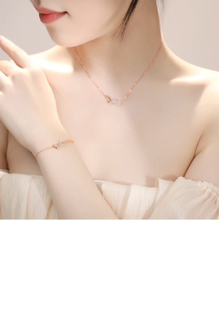 925 Sterling Silver Plated Rose Gold Simple Sweet Ribbon Bracelet with Cubic Zirconia - Luxurious Look