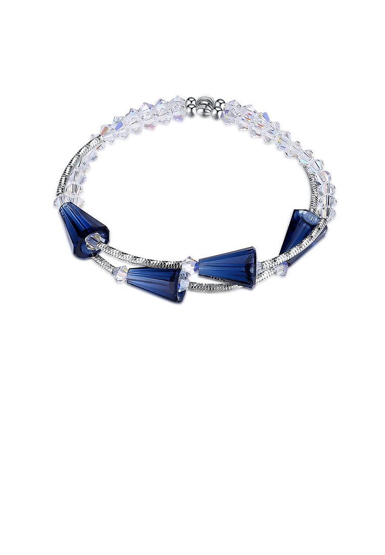 925 Sterling Silver Blue Funnel Bracelet with Austrian Element Crystal