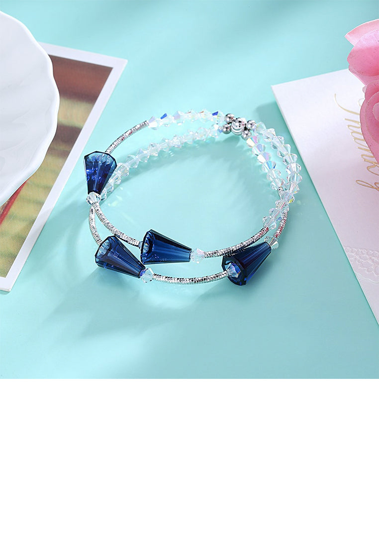925 Sterling Silver Blue Funnel Bracelet with Austrian Element Crystal