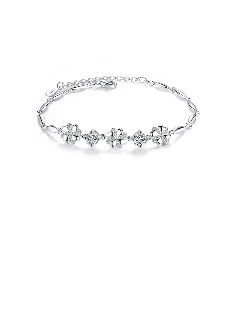 925 Sterling Silver Elegant Fashion Four-leaf Clover Cubic Zirconia Bracelet - Luxurious Look