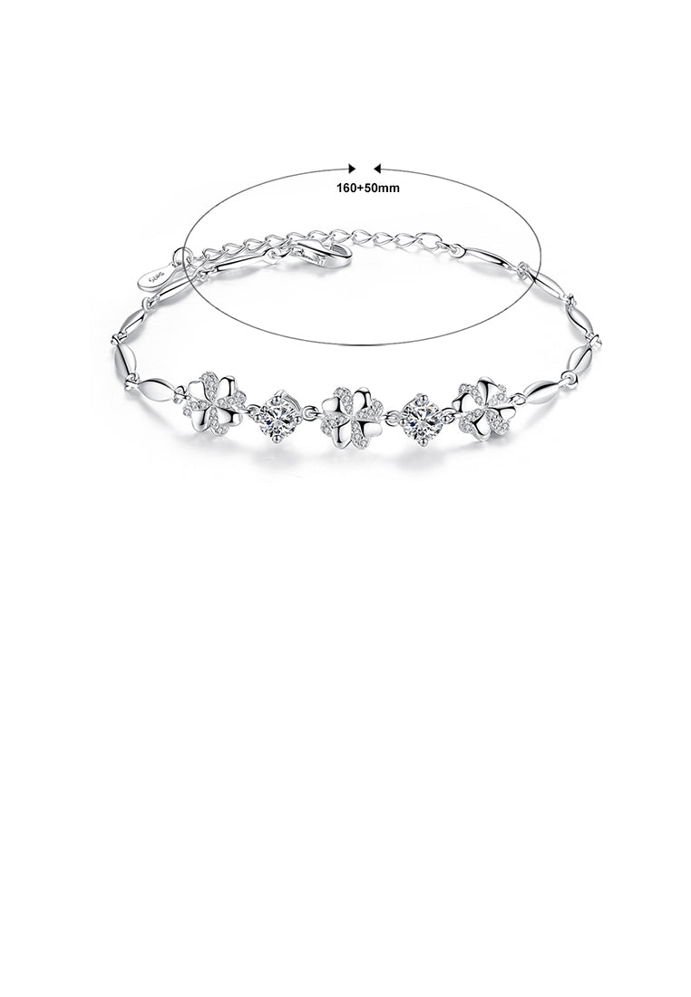 925 Sterling Silver Elegant Fashion Four-leaf Clover Cubic Zirconia Bracelet - Luxurious Look