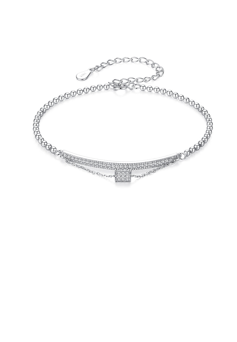 925 Sterling Silver Fashion Bright Geometric Cubic Zirconia Bead Bracelet - Luxurious Look