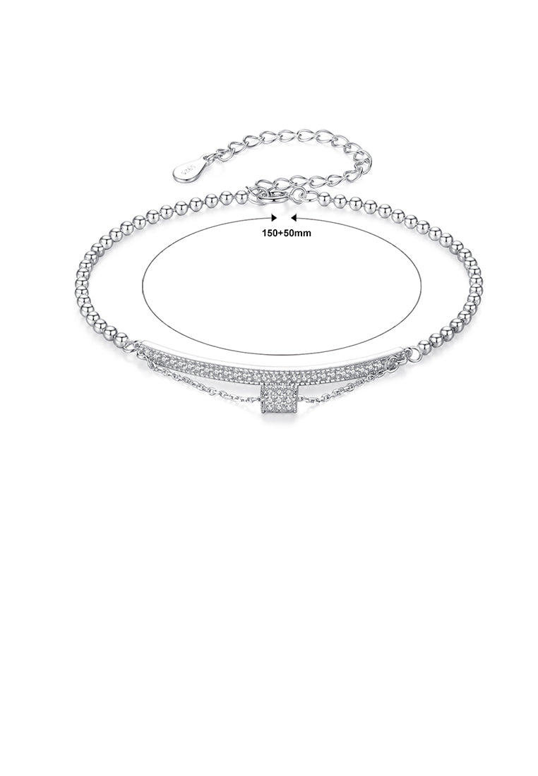 925 Sterling Silver Fashion Bright Geometric Cubic Zirconia Bead Bracelet - Luxurious Look