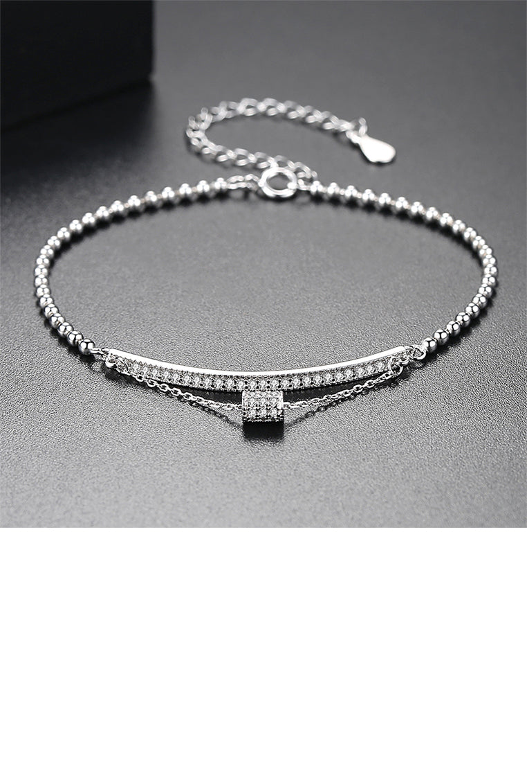 925 Sterling Silver Fashion Bright Geometric Cubic Zirconia Bead Bracelet - Luxurious Look