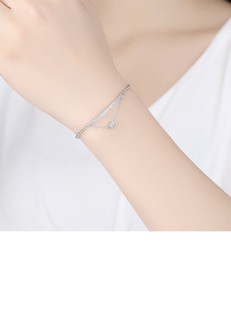 925 Sterling Silver Fashion Bright Geometric Cubic Zirconia Bead Bracelet - Luxurious Look