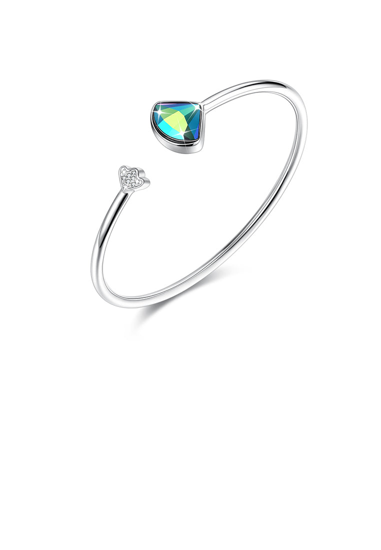 925 Sterling Silver Scalloped Bangle with Blue Austrian Element Crystal