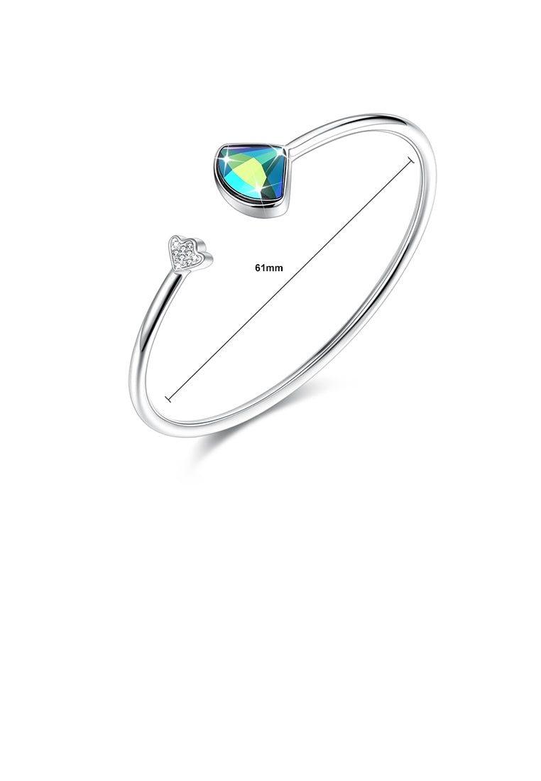 925 Sterling Silver Scalloped Bangle with Blue Austrian Element Crystal