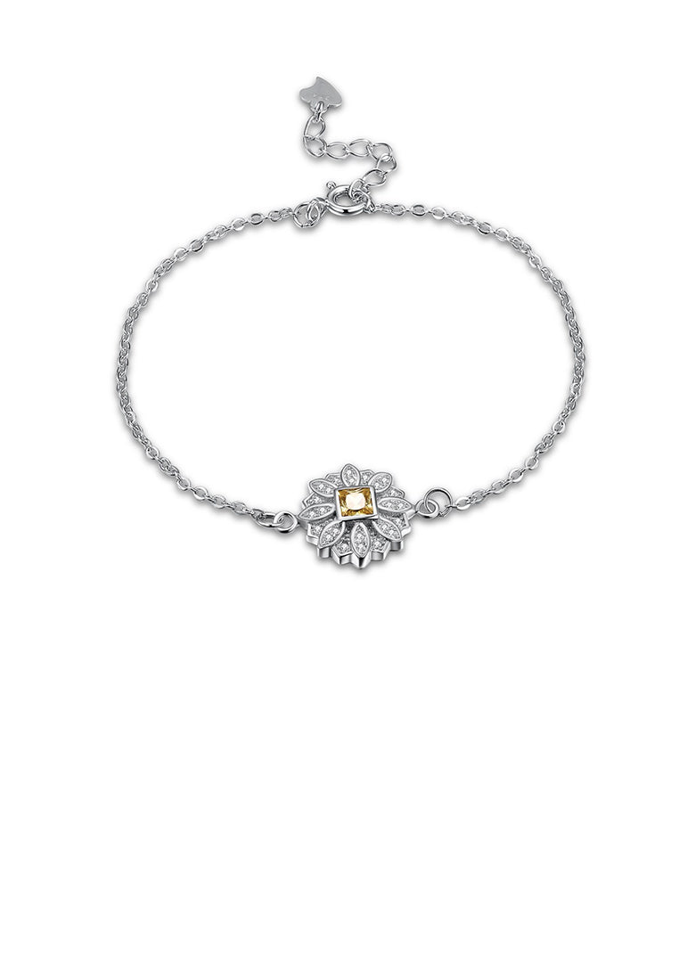 925 Sterling Silver Fashion Simple Sun Flower Bracelet with Austrian Element Crystal