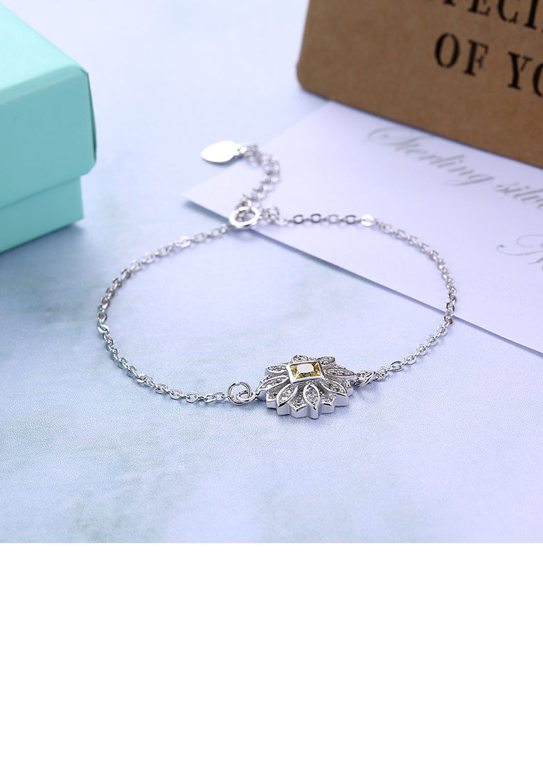 925 Sterling Silver Fashion Simple Sun Flower Bracelet with Austrian Element Crystal