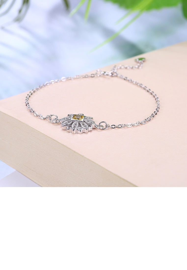 925 Sterling Silver Fashion Simple Sun Flower Bracelet with Austrian Element Crystal
