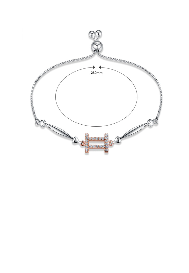 925 Sterling Silver Simple Elegant Fashion Constellation Zodiac -Gemini and Heart Shape Bracelet with Cubic Zircon