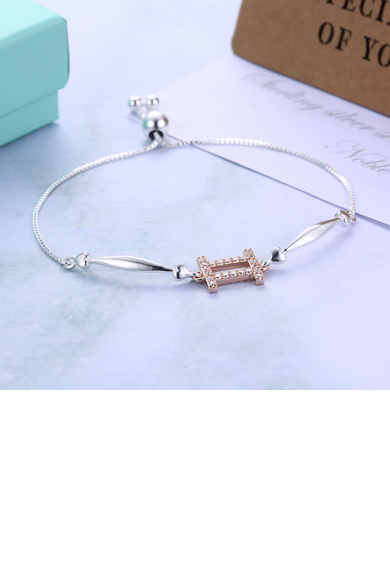 925 Sterling Silver Simple Elegant Fashion Constellation Zodiac -Gemini and Heart Shape Bracelet with Cubic Zircon
