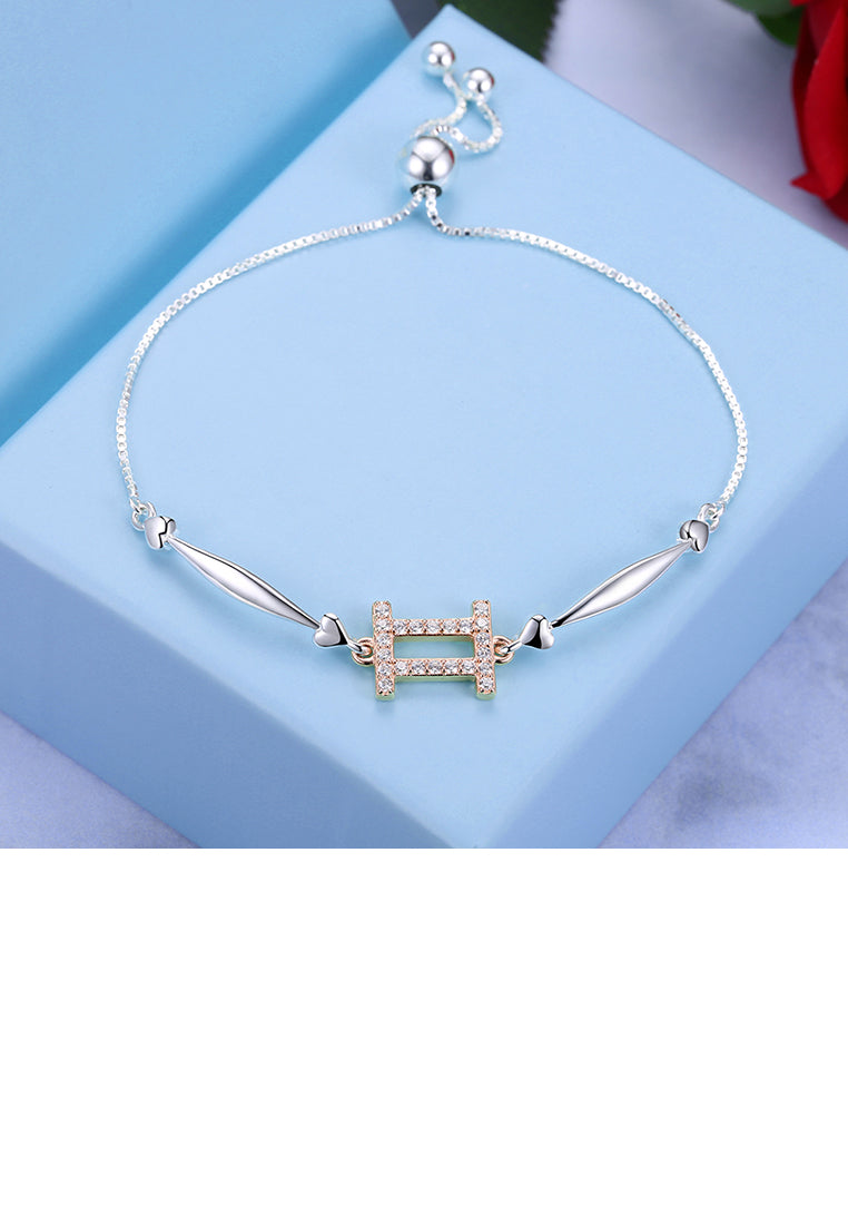 925 Sterling Silver Simple Elegant Fashion Constellation Zodiac -Gemini and Heart Shape Bracelet with Cubic Zircon