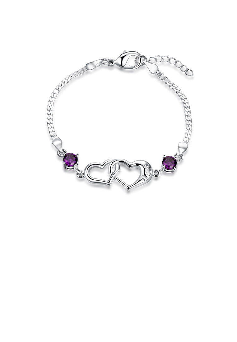 Simple and Romantic Double Heart-shaped Purple Cubic Zircon Bracelet