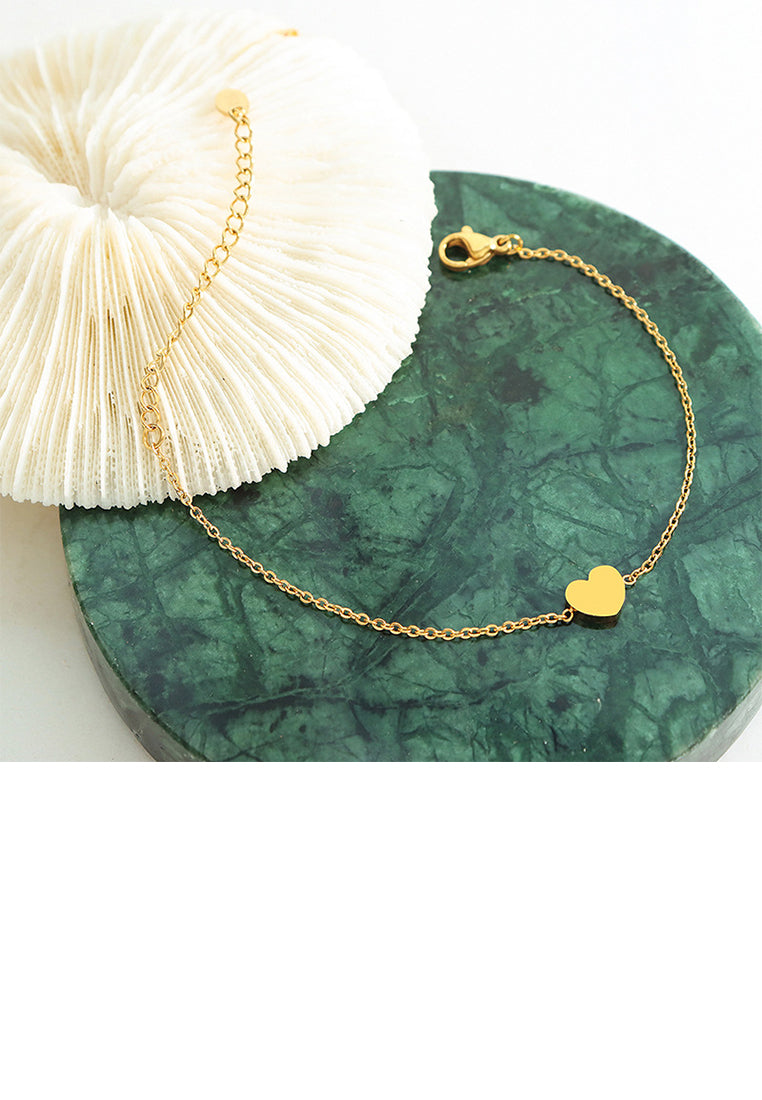 Simple Fashion Plated Gold 316L Stainless Steel Heart Bracelet
