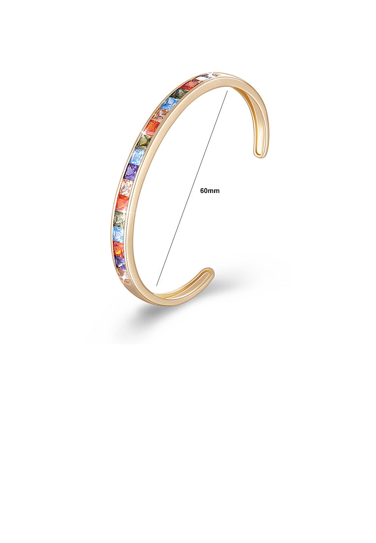 Fashion Plated Champagne Gold Open Bangle with Colorful Cubic Zircon