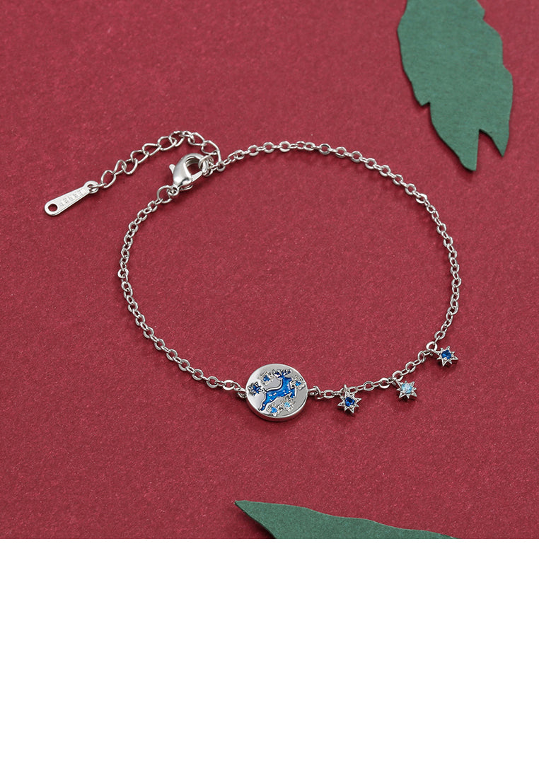 Fashion Snowflake Elk Round Bracelet with Blue Austrian Element Crystal