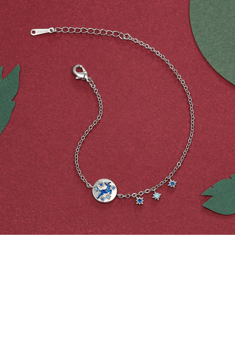 Fashion Snowflake Elk Round Bracelet with Blue Austrian Element Crystal