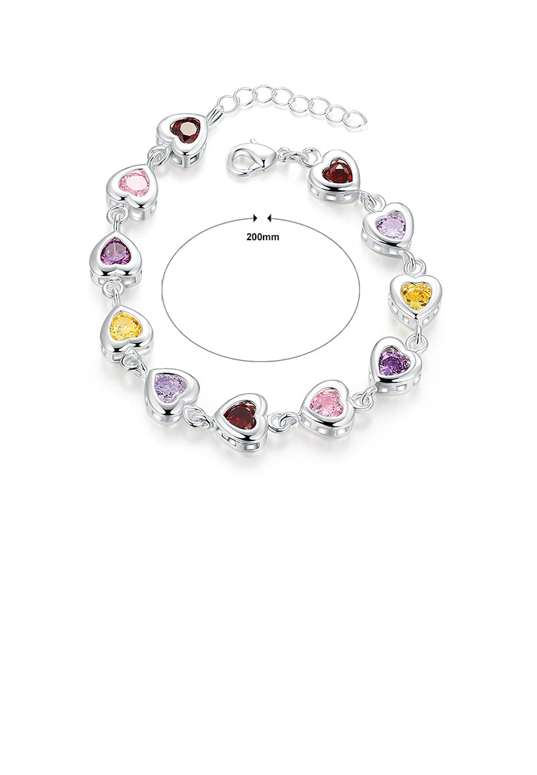 Sweet Heart Bracelet with Colorful Cubic Zircon