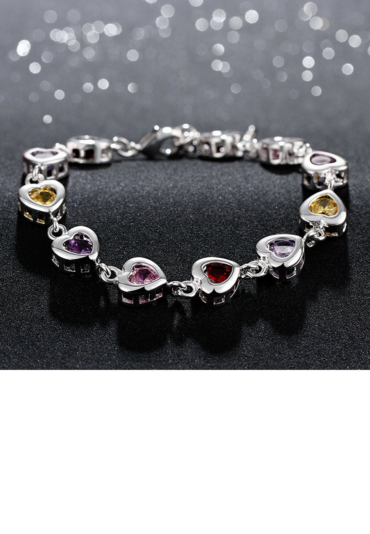 Sweet Heart Bracelet with Colorful Cubic Zircon