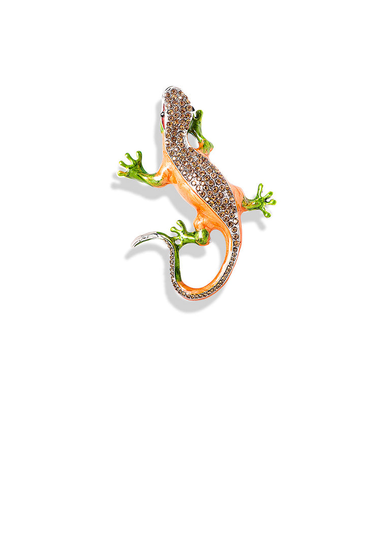 Fashion Personality Plated Gold Enamel Orange Lizard Brooch with Cubic Zirconia - Luxurious Look