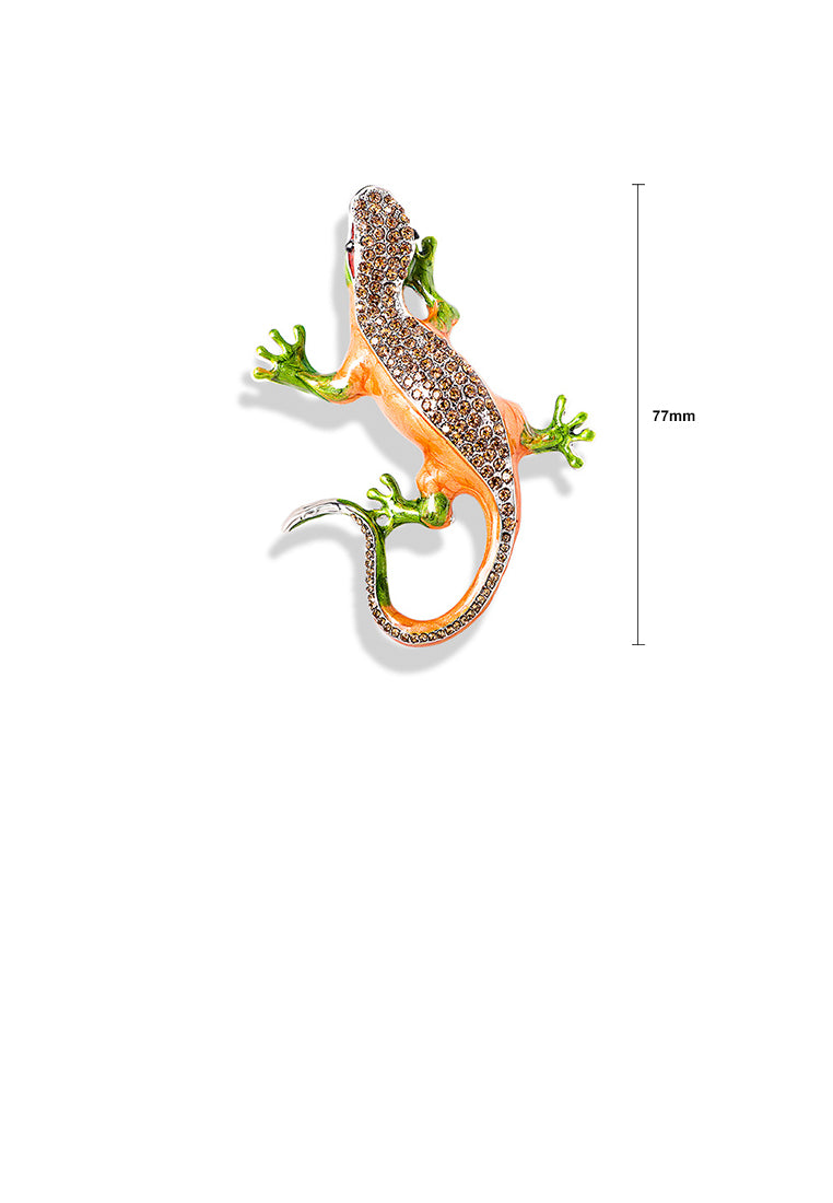 Fashion Personality Plated Gold Enamel Orange Lizard Brooch with Cubic Zirconia - Luxurious Look