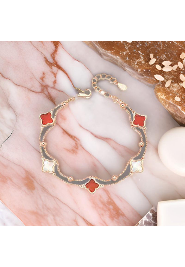 925 Sterling Silver Plated Rose Gold Fashion Temperament Shell Four-leafed Clover Double Layer Bracelet