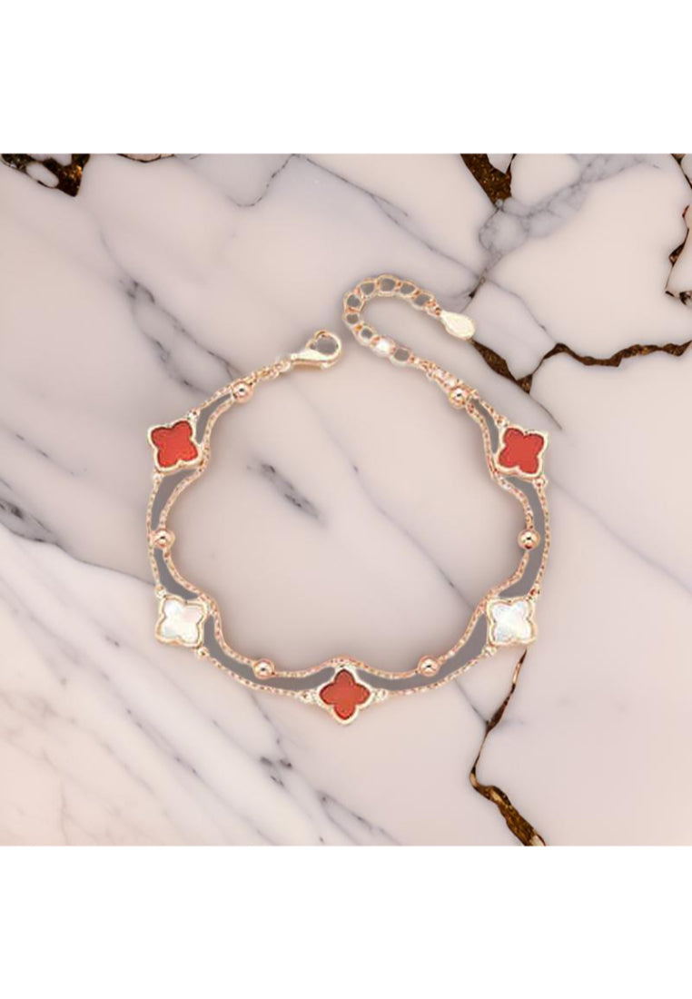 925 Sterling Silver Plated Rose Gold Fashion Temperament Shell Four-leafed Clover Double Layer Bracelet