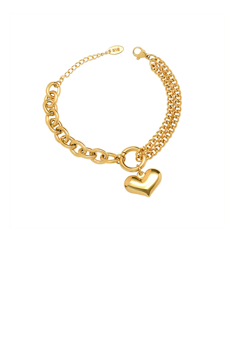 Fashion Simple Plated Gold 316L Stainless Steel Heart Double Layer Bracelet