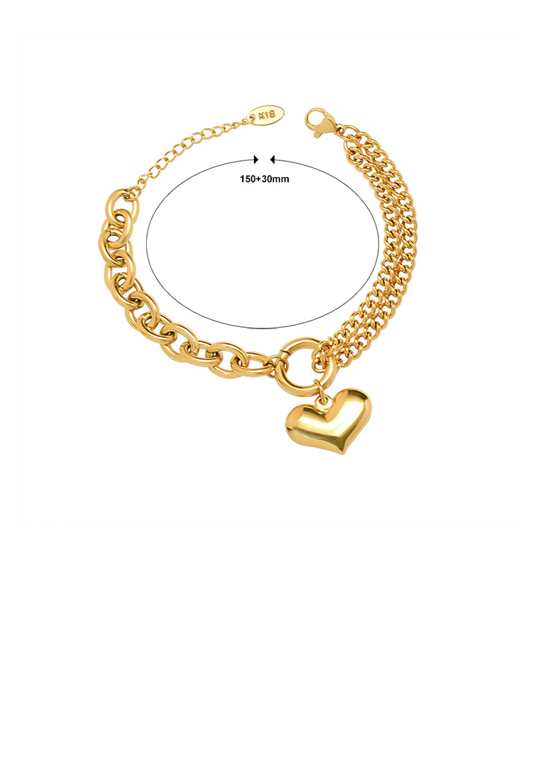 Fashion Simple Plated Gold 316L Stainless Steel Heart Double Layer Bracelet