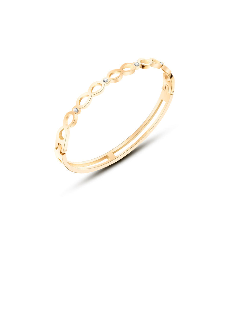 Fashion Temperament Plated Gold 316L Stainless Steel Hollow Water Drop Shaped Geometric Bangle with Cubic Zirconia - Luxurious Look