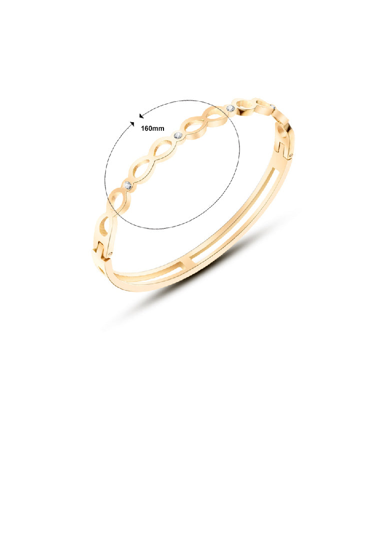 Fashion Temperament Plated Gold 316L Stainless Steel Hollow Water Drop Shaped Geometric Bangle with Cubic Zirconia - Luxurious Look