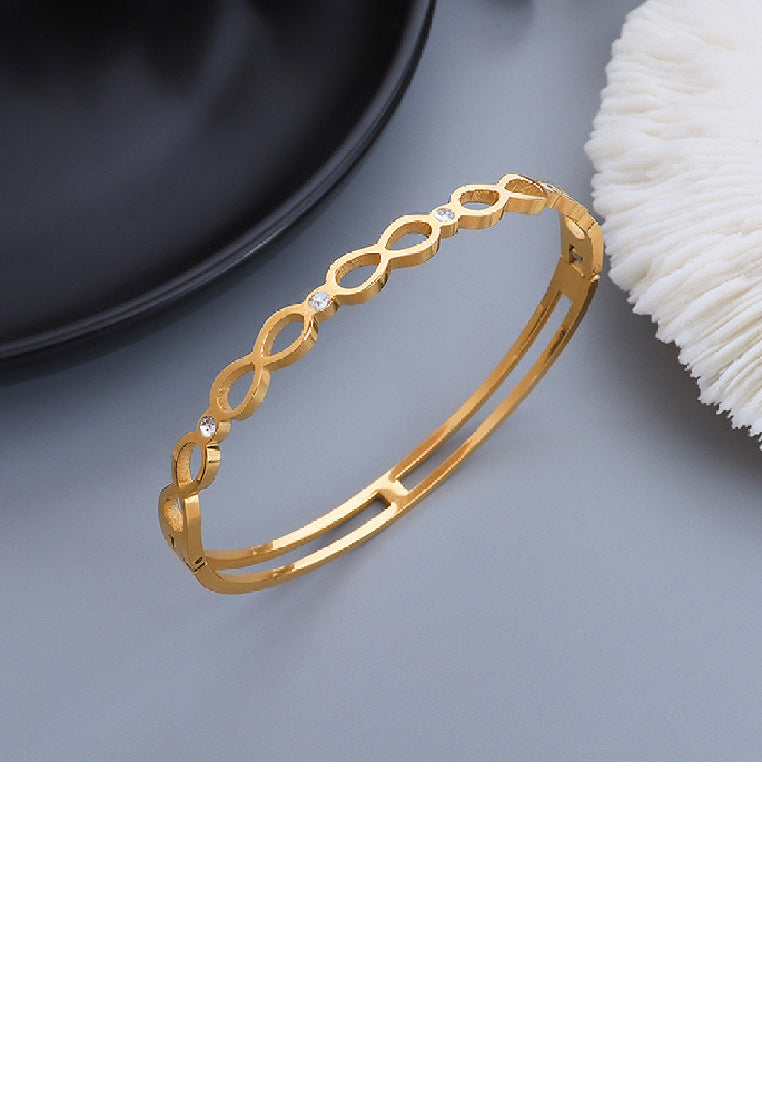 Fashion Temperament Plated Gold 316L Stainless Steel Hollow Water Drop Shaped Geometric Bangle with Cubic Zirconia - Luxurious Look